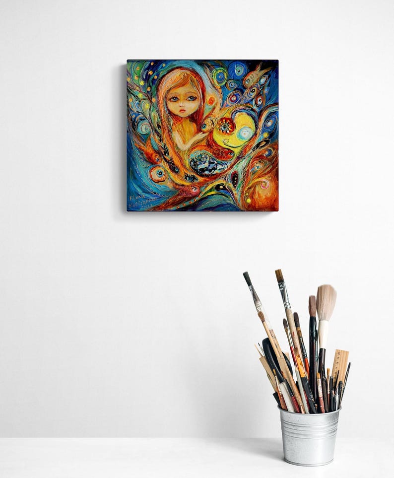 Little Mermaid Betsy Canvas Print, Fantasy Nursery Art, Elena Kotliarker 12x12x0.75 inches