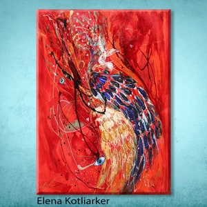 Bold red wall art giclee print from my original Jewish art "Angel Wings" series painting, ready to hang for interior design