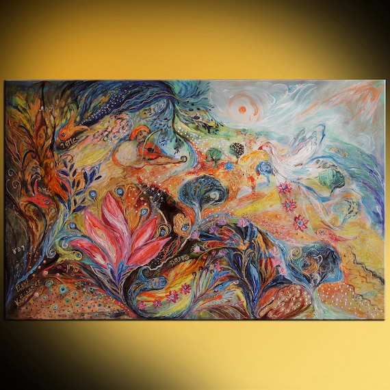 Large Colorful Marc Chagall Style Mixed Media Original Vibrant