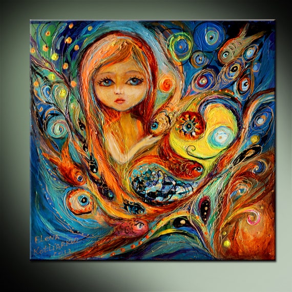 Little Mermaid Betsy Canvas Print, Fantasy Nursery Art, Elena Kotliarker