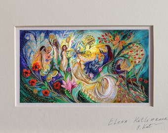 Original limited edition signed canvas print of my original painting with passe-partout frame. Interior design home decor gift from Israel