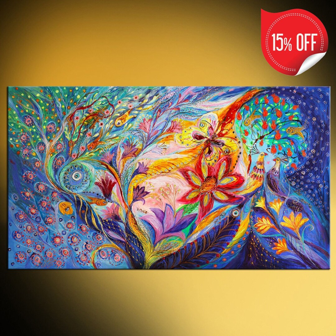 Original Huge Jewish Wall Art Interior Design Giclee Canvas Print under