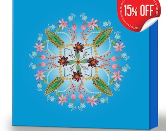 Wall art canvas print mandala flowering series. Circle pattern geometric art modern home decor apartment design original gift from Israel