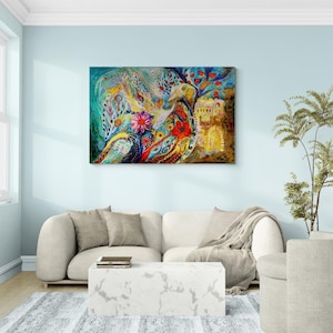 Original signed by artist Jewish art interior design canvas print Chagall art themes Home & Living Wall Decor Housewares Hangings 63x42 inches
