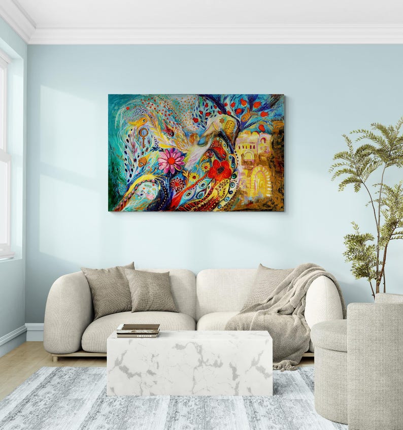 Original signed by artist Jewish art interior design canvas print Chagall art themes Home & Living Wall Decor Housewares Hangings 63x42 inches