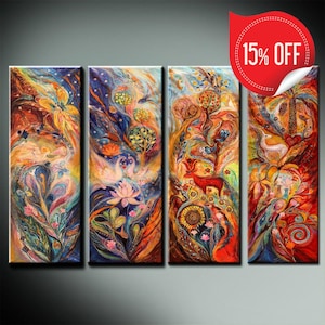 Four Elements: interior design original wall art ready to hang giclee canvas print multi panel composition wall decor housewares hangings