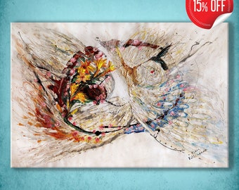 Abstract Canvas Print: Splash of Life #31 - Hummingbird Dance | Purple, Yellow, Blue | Ready to Hang | Wall Art