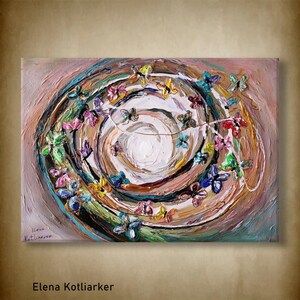 Colorful Butterfly Vortex Painting, Abstract Swirl Art, Gold Accent Office Decor. MADE-TO-ORDER