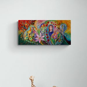 Jewish spiritual historical ready to hang original wall art interior design giclee canvas print housewares wall hangings modern Israeli art 20x10x0.75 inches