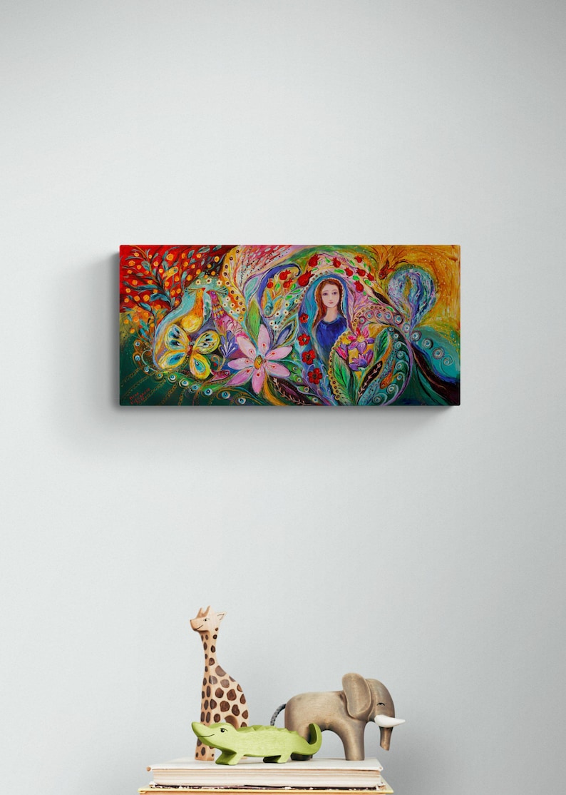 Jewish spiritual historical ready to hang original wall art interior design giclee canvas print housewares wall hangings modern Israeli art 20x10x0.75 inches