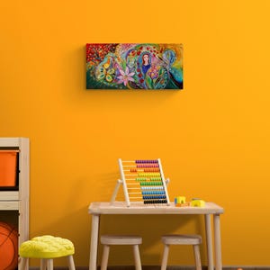 Jewish spiritual historical ready to hang original wall art interior design giclee canvas print housewares wall hangings modern Israeli art 32x15x1.5 inches