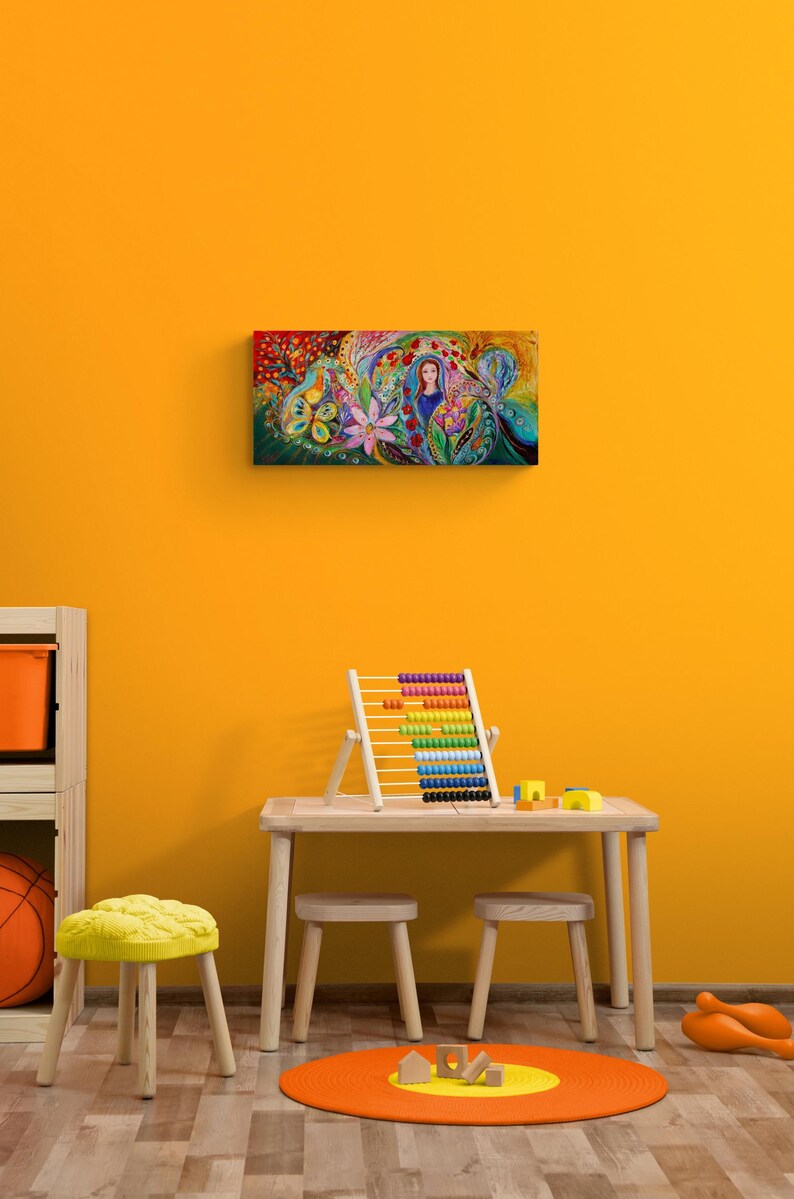 Jewish spiritual historical ready to hang original wall art interior design giclee canvas print housewares wall hangings modern Israeli art 32x15x1.5 inches