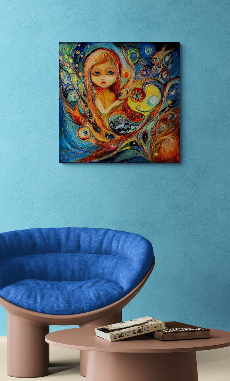 Little Mermaid Betsy Canvas Print, Fantasy Nursery Art, Elena Kotliarker 30x30x1.5 inches