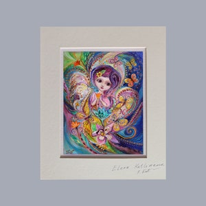 Segno zodiacale Pesci Stampa su tela originale in edizione limitata firmata del mio dipinto originale in cornice passe-partout regalo di un artista israeliano
