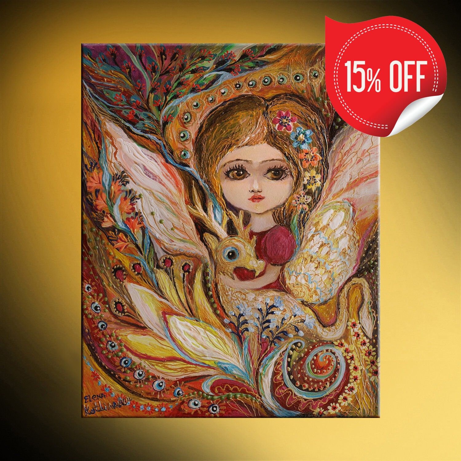Colorful Original Fantasy Fairy Art Painting. Fairy With Colorful Original Fantasy Fairy Art Painting. Fairy With