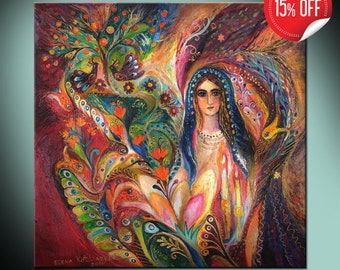 This piece of art featuring the Shabbat Queen. It is perfect for decorating your home or living wall space with Jewish art