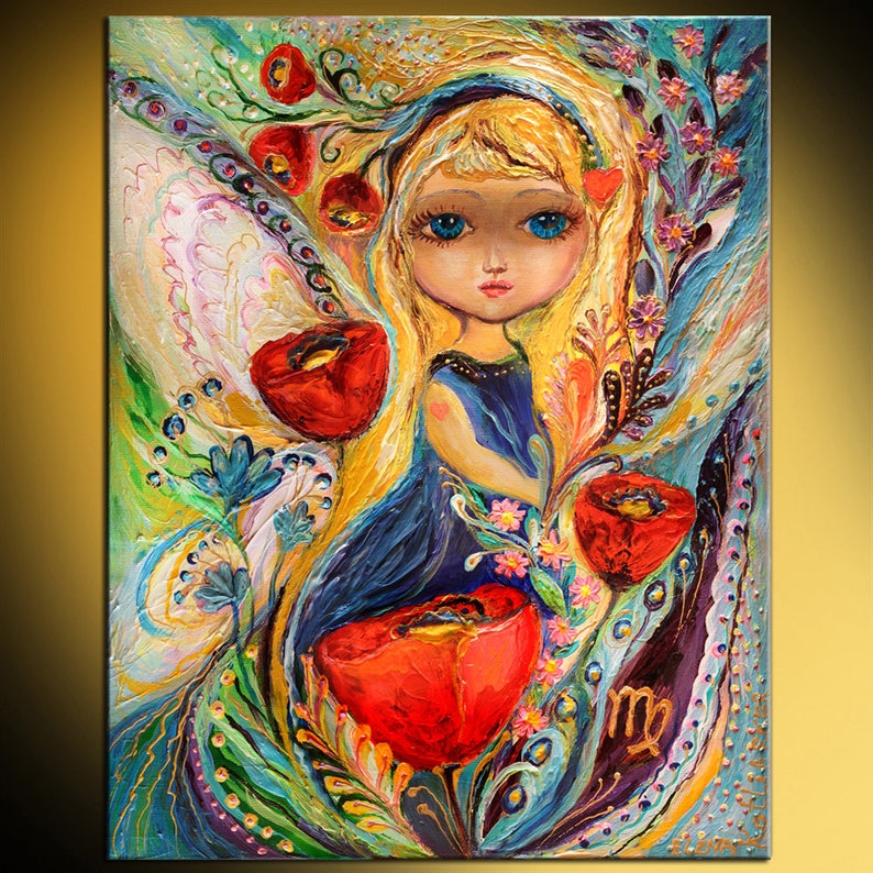 Zodiac Fairy Virgo - Original Astrology Wall Art. Limited series art print based on original painting of Israeli artist Elena Kotliarker image 1