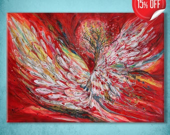 Abstract spiritual ready to hang canvas print from my original painting for wall decor, Jewish art and interior design featuring Angel Wings