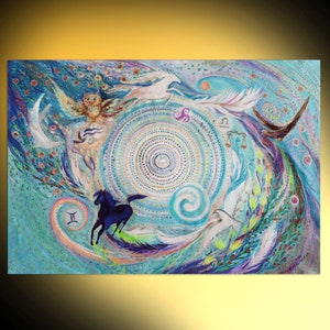 Abstract interior design giclee print on canvas "Mandala series. Air". Oriental style XXL wall art hanging from Israeli artist