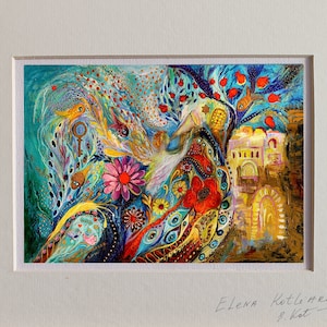 Original limited edition signed canvas print of my original painting with passe-partout frame. Interior design home decor gift from Israel