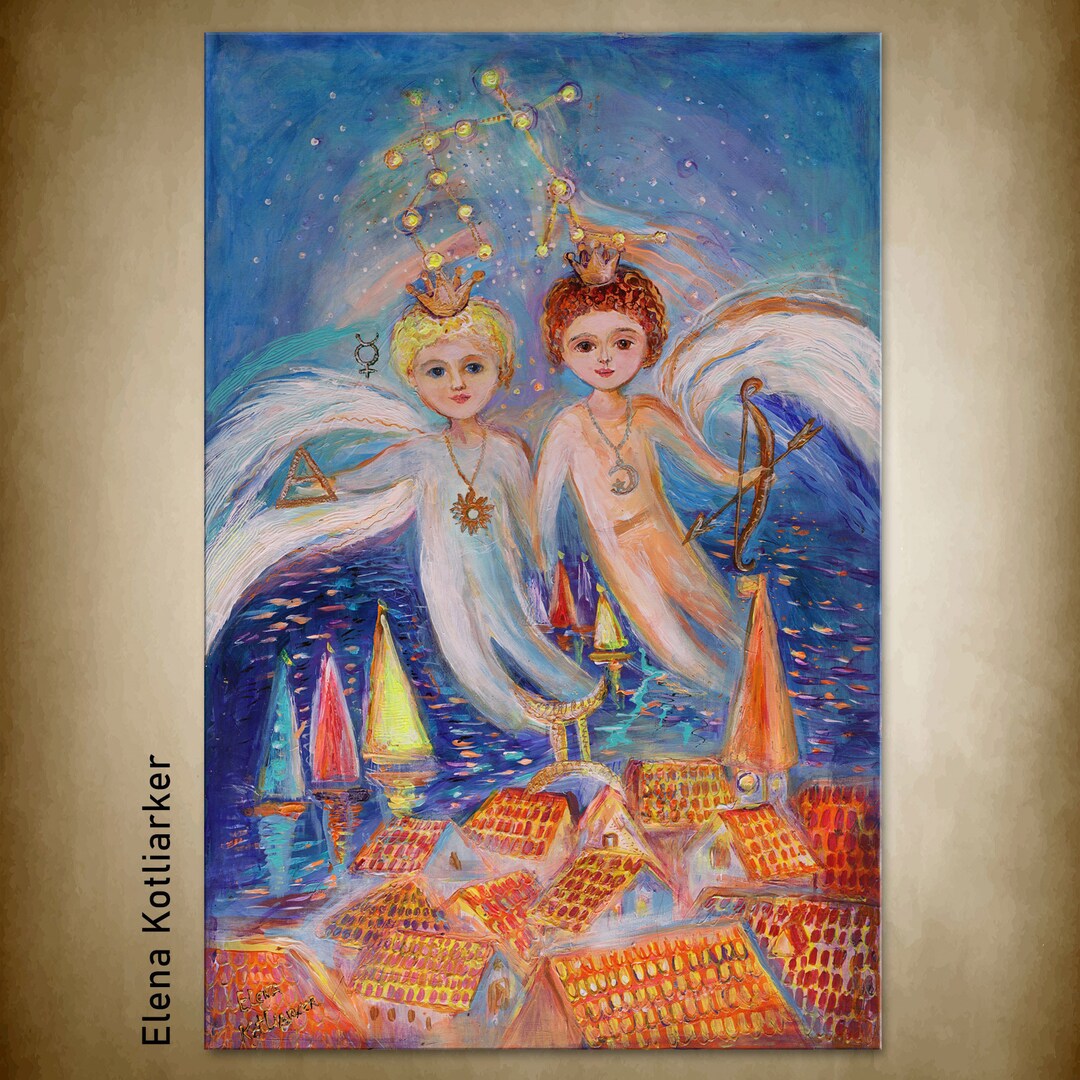 Prince of Zodiac Gemini. Original Spiritual Fantasy Art Celestial Sign ...