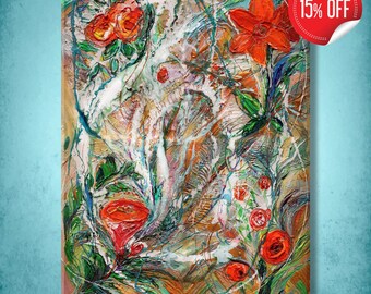 Canvas print of modern abstract figurative art, featuring a big flowers mixt. Ready to hang