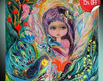 Wall canvas print of 'Zodiac fairy' series for nursery decor - original fantasy art featuring big-eyed girl, ready to hang.