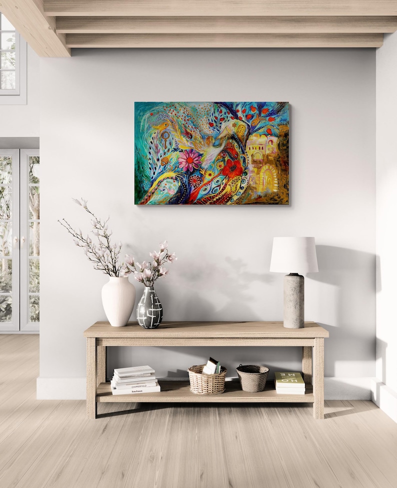 Original signed by artist Jewish art interior design canvas print Chagall art themes Home & Living Wall Decor Housewares Hangings 42x28 inches