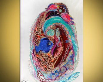 Original bunte Meer Leben Wand Kunst figurative Leinwand Gemälde. Weißer Hintergrund Seesterne exotische Fische Wohnzimmer Dekor