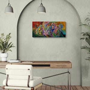 Jewish spiritual historical ready to hang original wall art interior design giclee canvas print housewares wall hangings modern Israeli art 40x20x1.5  inches