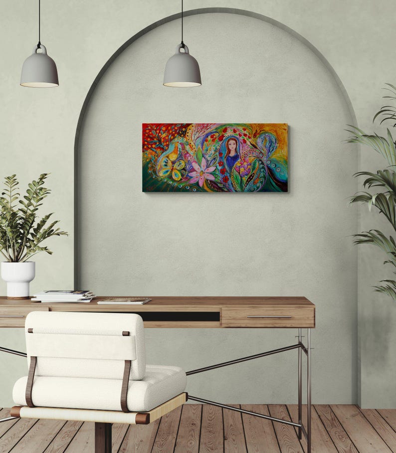 Jewish spiritual historical ready to hang original wall art interior design giclee canvas print housewares wall hangings modern Israeli art 40x20x1.5  inches