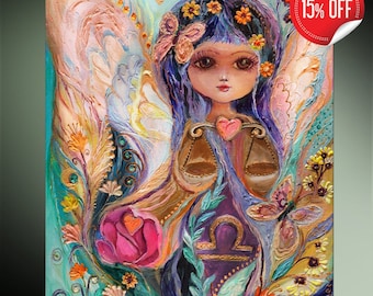 Original fairy fantasy art ready to hang wall canvas print of "Zodiac fairy" series big eyed girl for nursery room decor