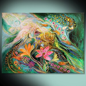 Original ready to hang wall art interior design giclee canvas print from original painting "Dreams about Chagall. The sky violin" Jewish art