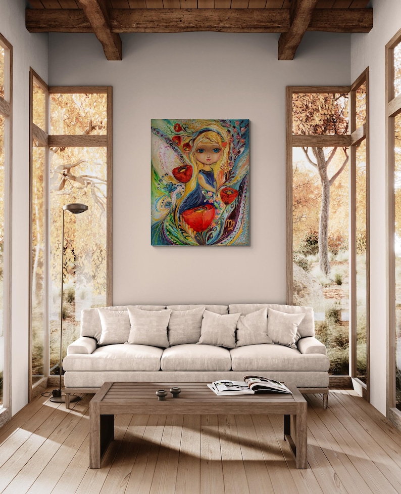 Zodiac Fairy Virgo - Original Astrology Wall Art. Limited series art print based on original painting of Israeli artist Elena Kotliarker 50x38 inches