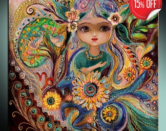 Original fairy fantasy art ready to hang wall canvas print of "Zodiac fairy" series big eyed girl for nursery room decor