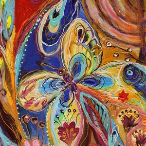 Jewish art original spiritual colorful painting with Kabbalah symbols, Menorah, Hebrew words and traditional Jewish attributes Art of Israel image 10