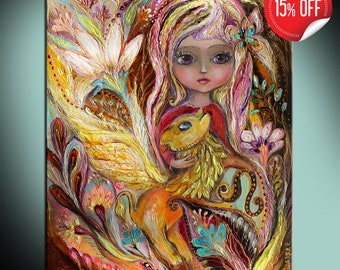 This canvas print features original fairy fantasy art from the "Zodiac fairy" series, depicting a big-eyed girl