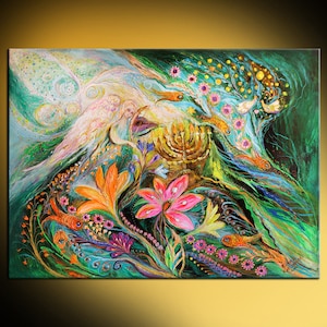 Sogni su Chagall - Il violino del cielo. Stampa giclée su tela originale di arte ebraica per interni, tratta dal mio dipinto Home Living.