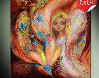 Original fairy fantasy art ready to hang canvas print of "Little fairy" series big eyed girl for nursery room decor