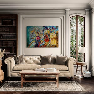 Original signed by artist Jewish art interior design canvas print Chagall art themes Home & Living Wall Decor Housewares Hangings 53x35 inches