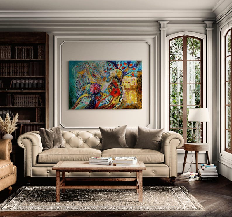 Original signed by artist Jewish art interior design canvas print Chagall art themes Home & Living Wall Decor Housewares Hangings 53x35 inches