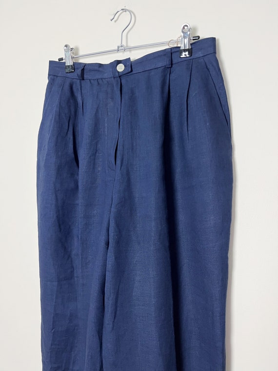 Vintage Linen Trousers Pleated Navy Pants Evan Pi… - image 2