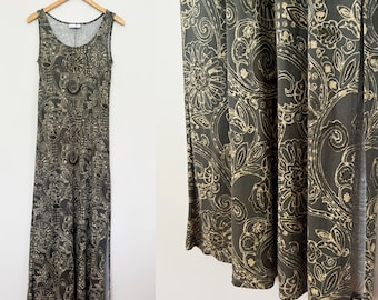 Vintage 90s Floral Paisley Printed Maxi Long Dress Sleeveless Summer Tank  Side Slit Flowy Boho Grunge Small