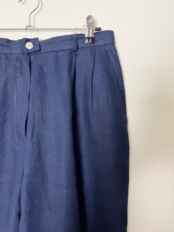 Vintage Linen Trousers Pleated Navy Pants Evan Pi… - image 5