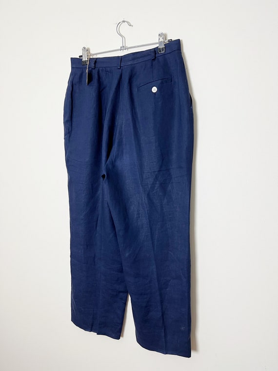 Vintage Linen Trousers Pleated Navy Pants Evan Pi… - image 6