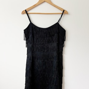 Vintage Flapper Dress Black Fringe 1920s inspired Little Black Dress