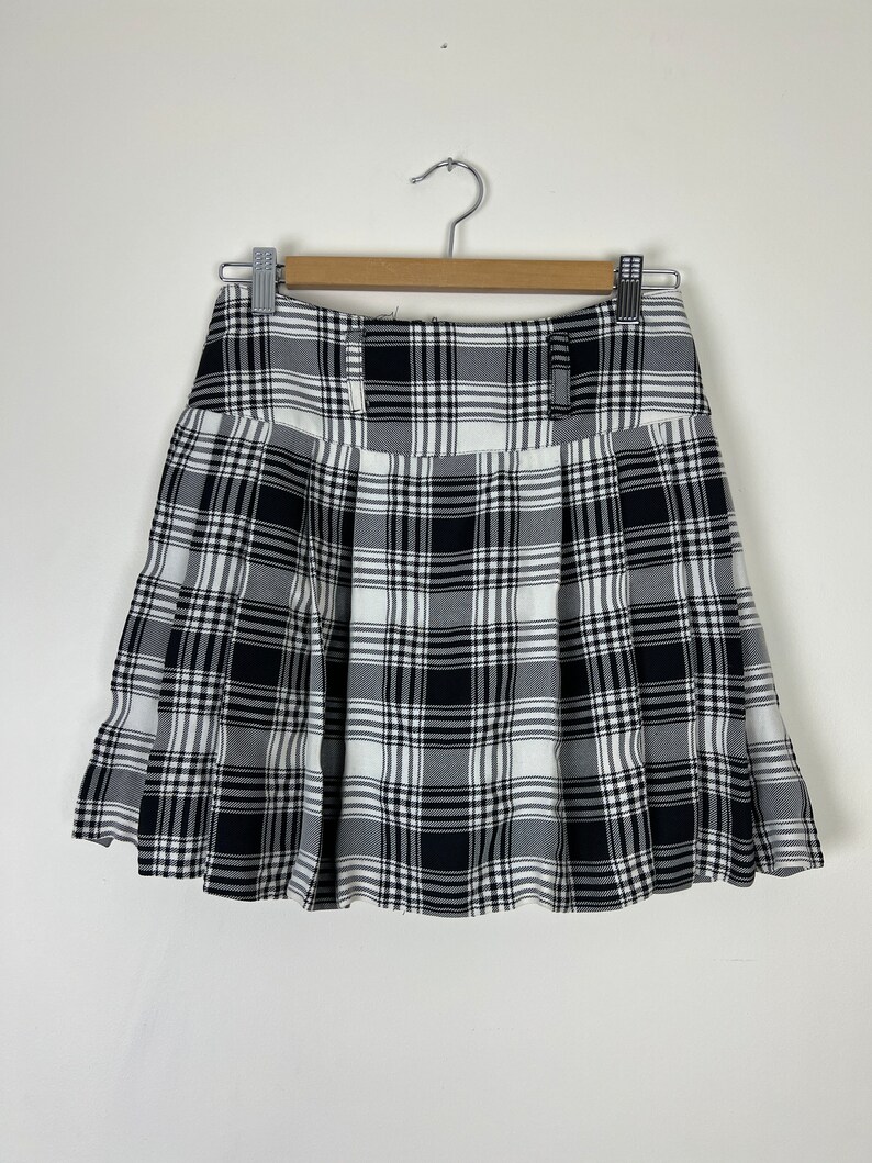 Vintage 90s Y2K Plaid Mini Skirt Schoolgirl Lolita Academia Black and White Belt Loops Cher Clueless Small image 1