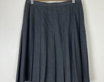 Vintage Box Pleated Midi Skirt by Lord + Taylor Minimalist Gray High Waist Medium