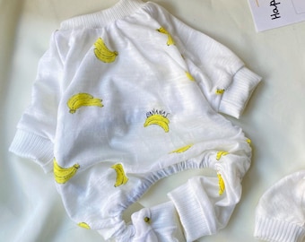 Schlafanzug, XS-2XL, Bananen Print Hunde Outfit, Welpen Overall, Strampler für Hunde und Katzen, Hunde-Mode, kleine Haustierkleidung - Chou Pet