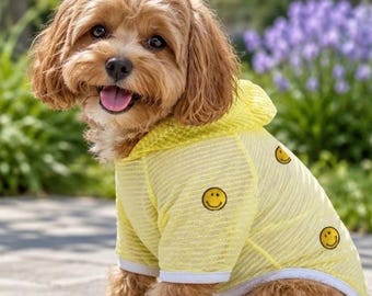Top a rete per cani con faccina sorridente, taglie XS-XXL, vestiti estivi carini per cuccioli, maglietta estiva traspirante per animali domestici, canotta minimalista e allegra per cani di piccola taglia